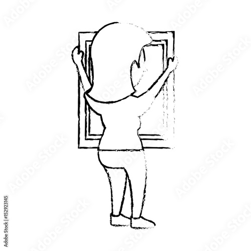 Woman putting a mirrow icon vector illustration graphic design