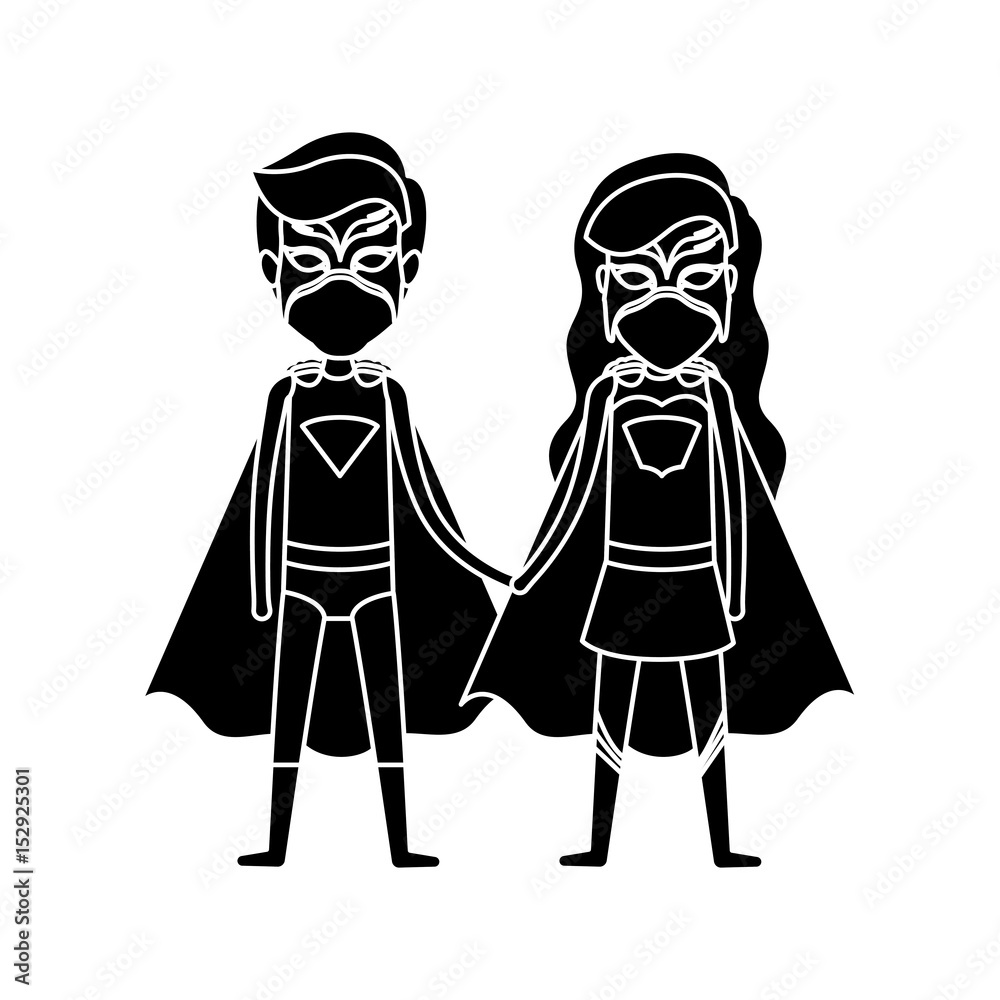 silhouette black front view superhero team with costumes taken hands vector illustration silhouette black front view superhero team with costumes taken hands vector illustration