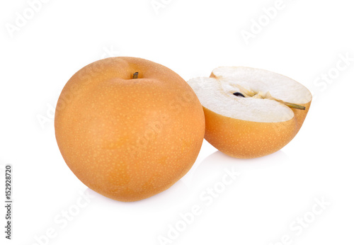 whole and cut snow pear or Fengsui pear on white background
