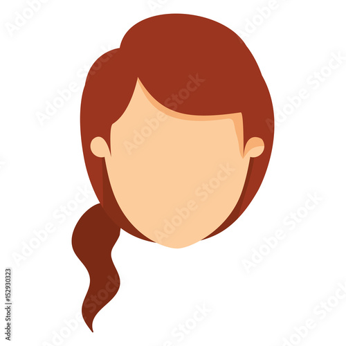 colorful image caricature front view faceless woman with redhead ponytail side hair vector illustration