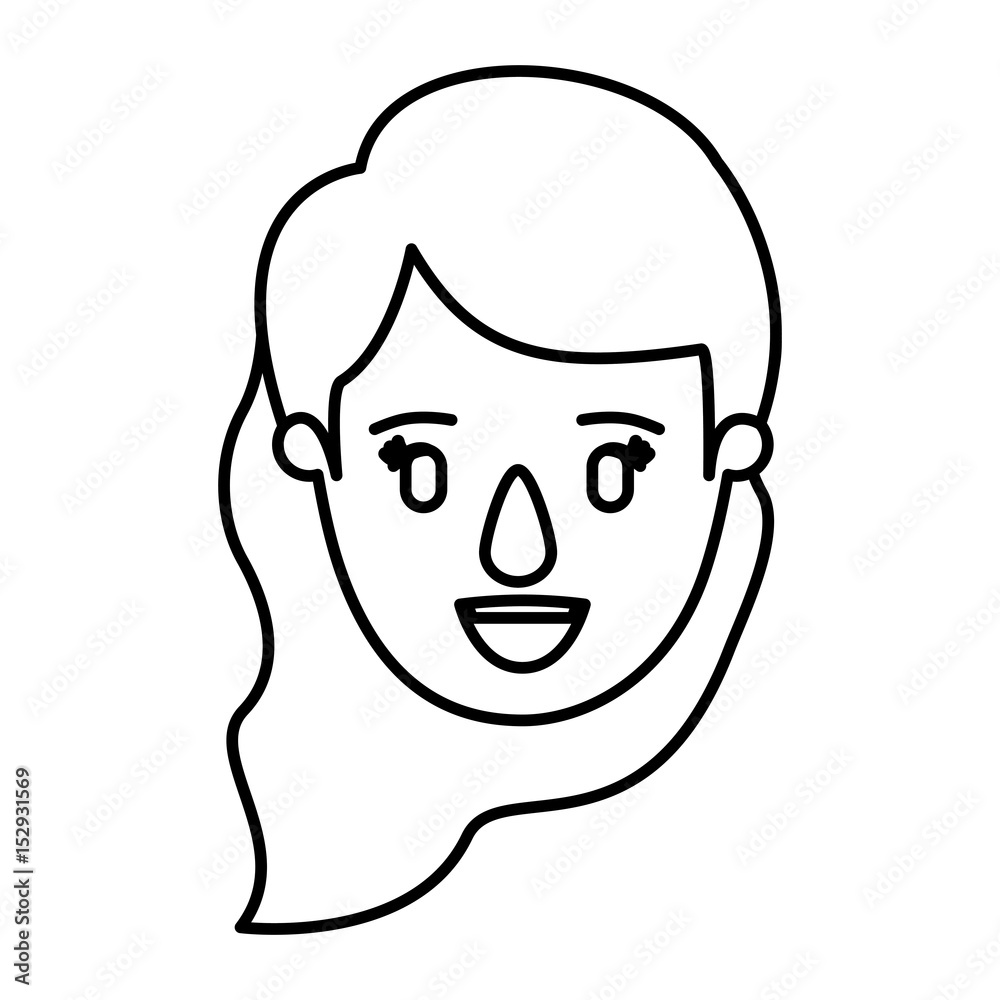 silhouette image caricature front view face woman with wavy side hair vector illustration