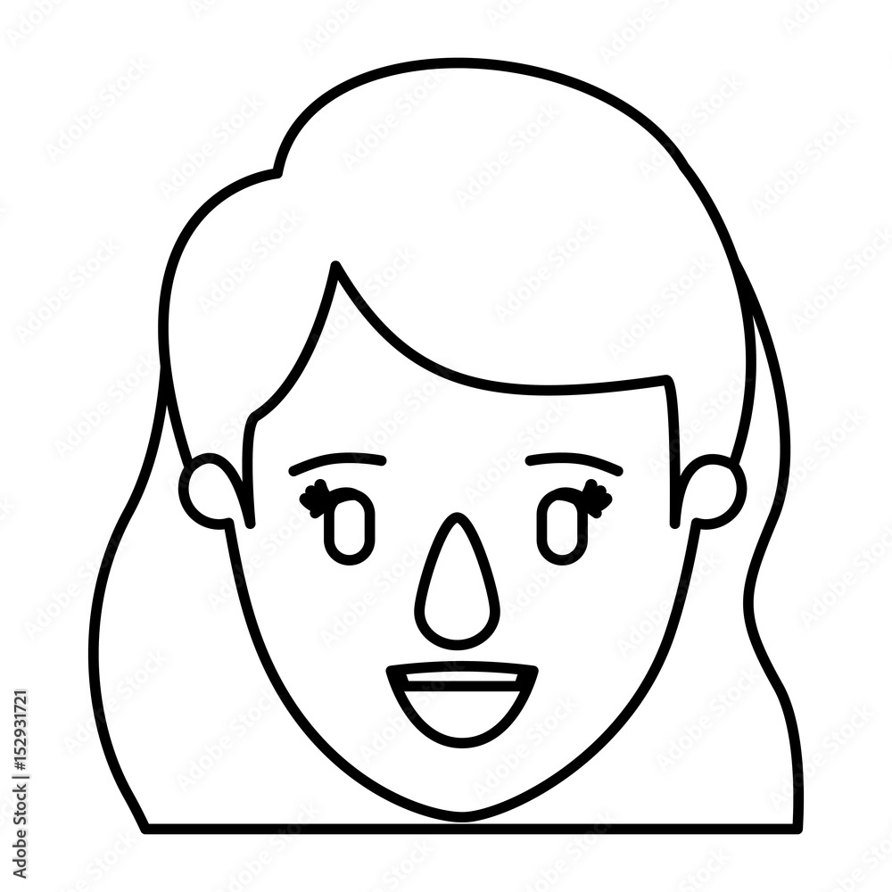 silhouette image caricature front view face closeup woman with short ...