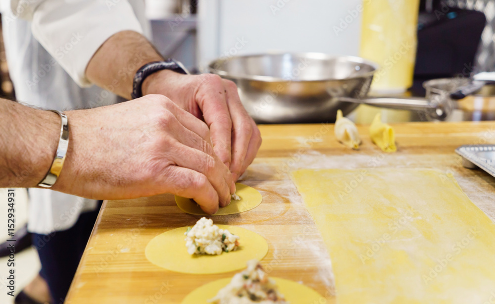 chef making ravioli