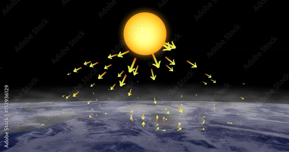 Earth Rays Sun rays, arrows, beams of light absorbed, reflected off surface of ...
