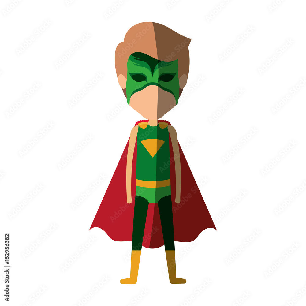colorful silhouette with standing faceless male superhero and shading vector illustration