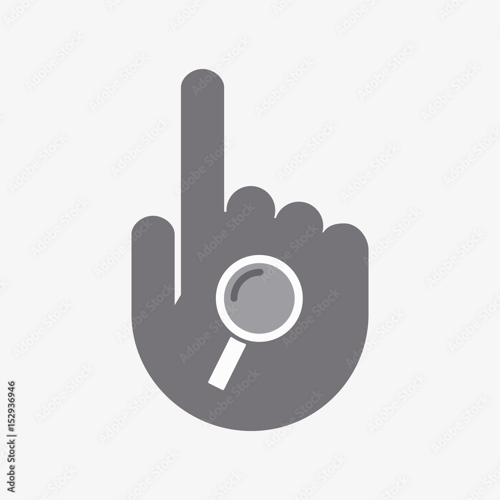 Isolated pointing hand with a magnifier