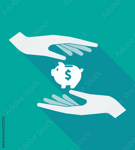 Long shadow hands with a piggy bank