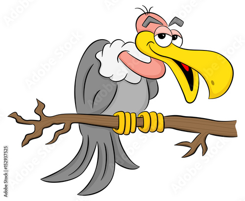 Cartoon Geier sitzt auf einem Ast