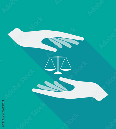 Long shadow hands with a justice weight scale sign