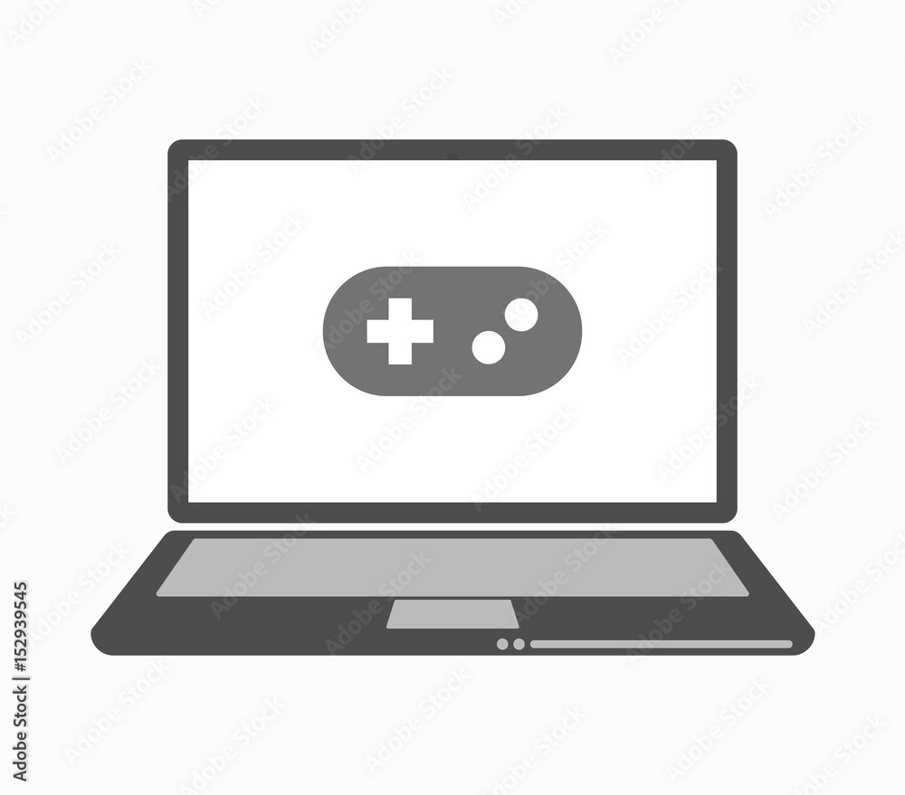 Isolated line art laptop with a game pad
