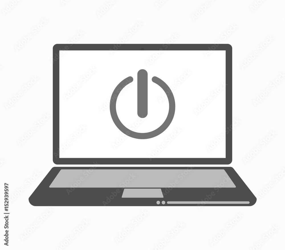 Isolated line art laptop with an off button Isolated line art laptop with an off button