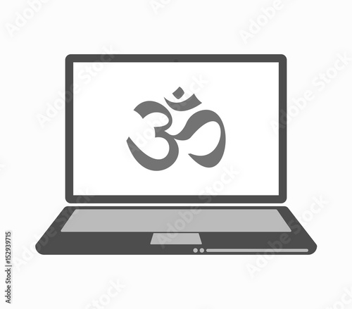 Isolated line art laptop with an om sign