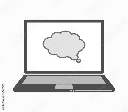 Isolated line art laptop with a comic cloud balloon