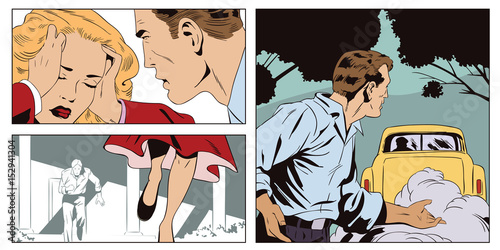 Man scolds a woman. Stock illustration.