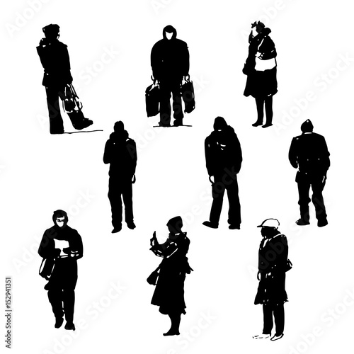 drawing silhouettes of human figures graphic black ink sketch hand-drawn vector illustration