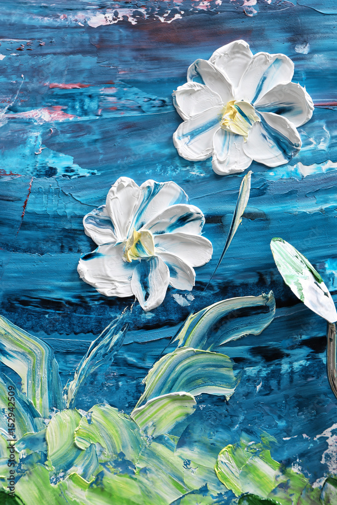 Oil painting of beautiful flowers and palette knife Stock Photo Adobe