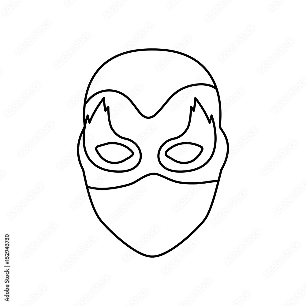 monochrome contour of faceless female superhero with mask and flame eyes vector illustration