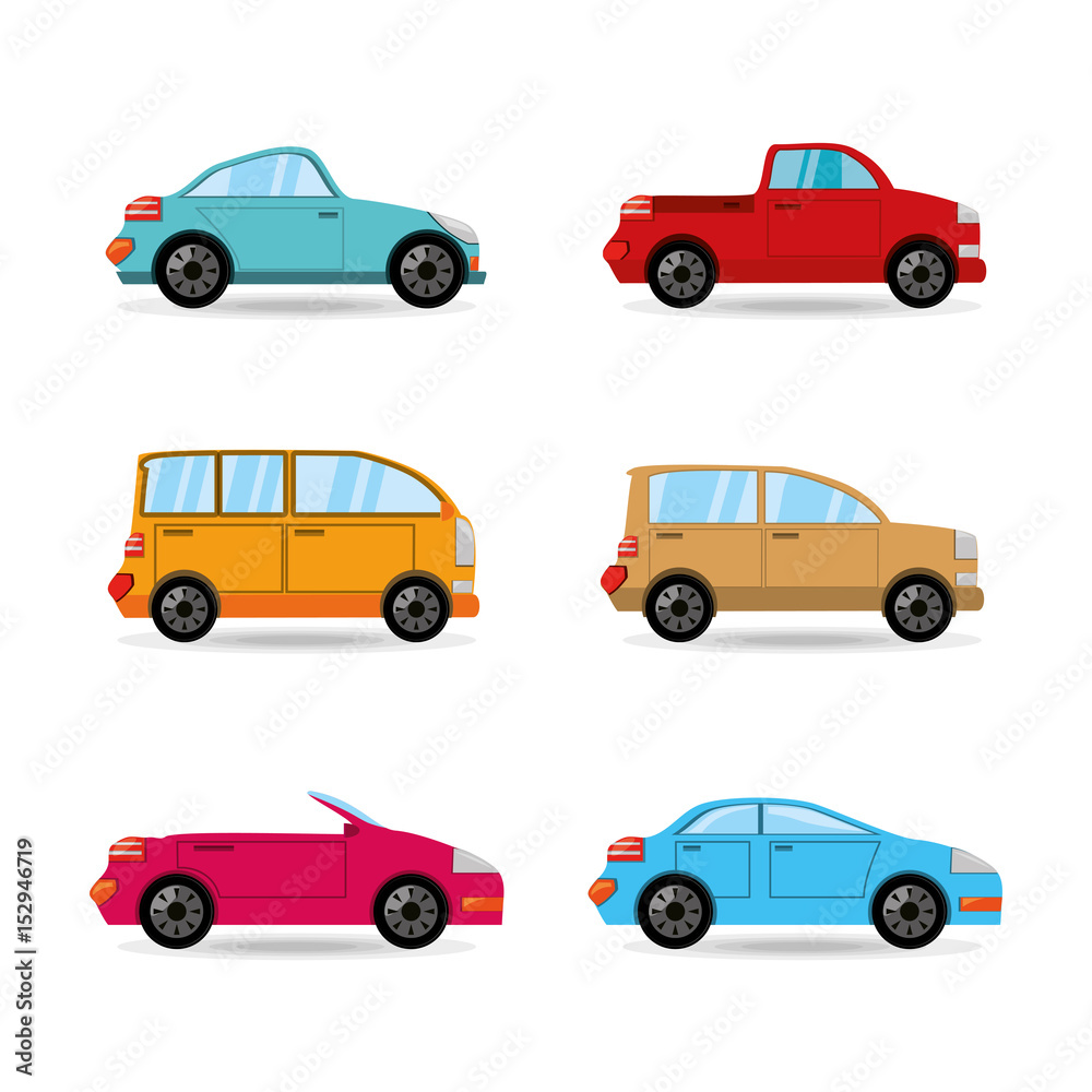 set icon transportation cars of differents colors , vector illustration