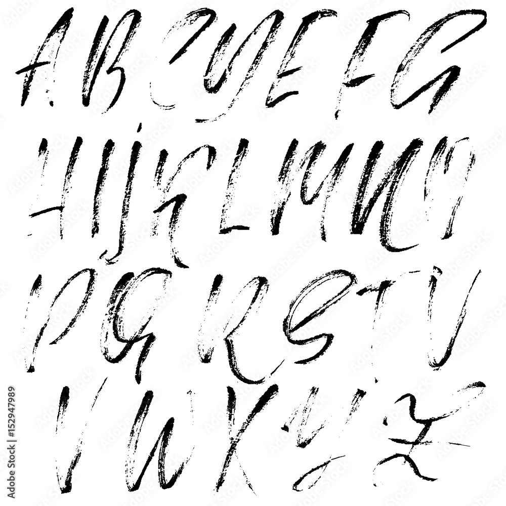 Hand drawn dry brush font. Modern brush lettering. Grunge style alphabet. Vector illustration. Hand drawn dry brush font. Modern brush lettering. Grunge style alphabet. Vector illustration.