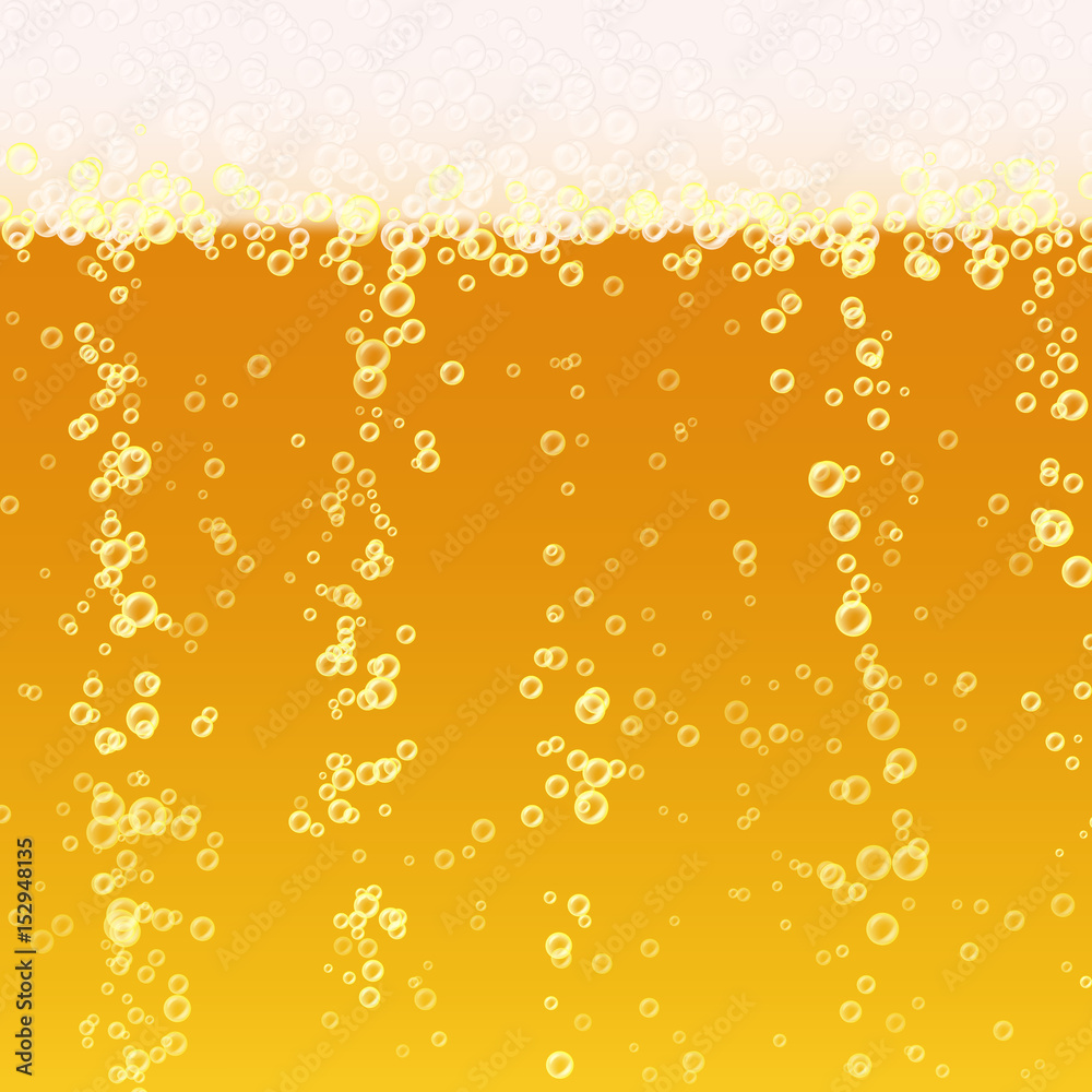 Beer Foam Background. Realistic Beer Texture. Light Bright, Bubble And Liquid. Vector