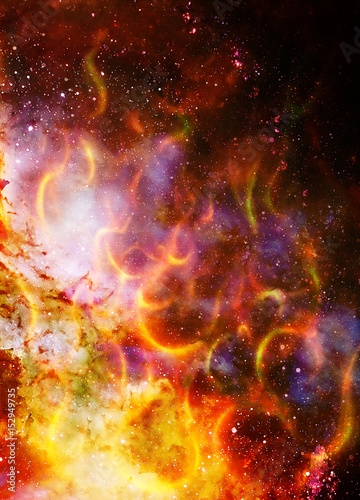 Cosmic space and stars, color cosmic abstract background. Fire effect.