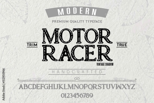 Font.Alphabet.Script.Typeface.Label.Motor Racer vintage shadow typeface.For labels and different type designs