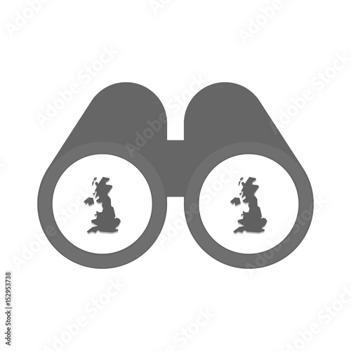 Isolated binoculars with  a map of the UK