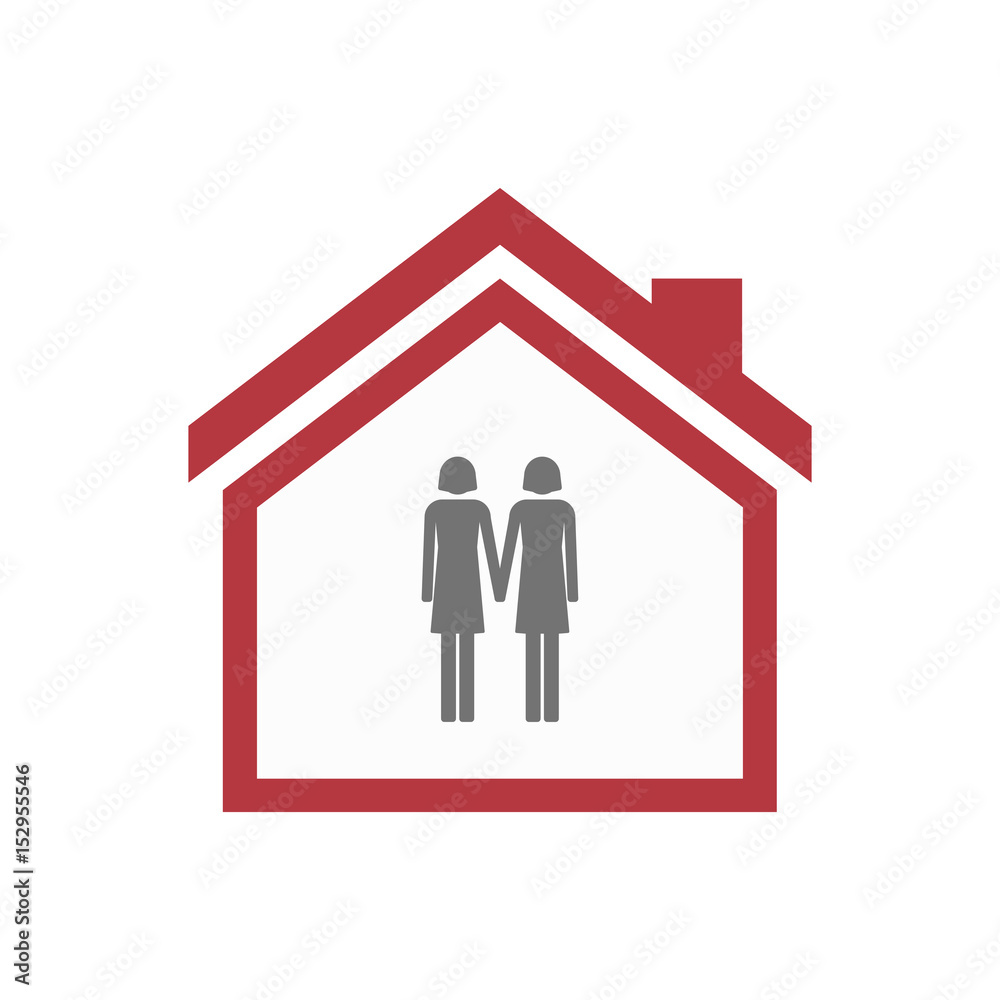 Isolated house with a lesbian couple pictogram Isolated house with a lesbian couple pictogram