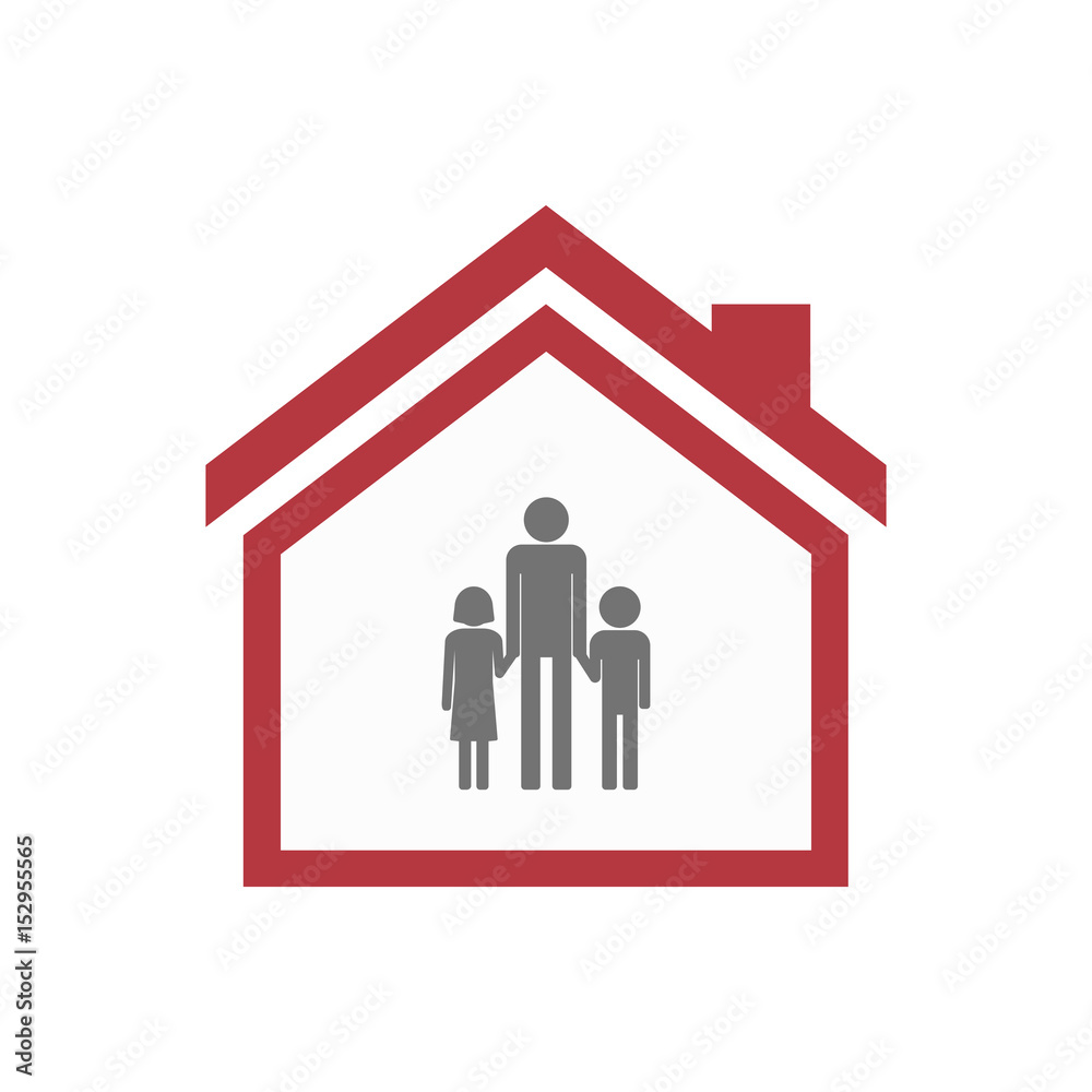 Isolated house with a male single parent family pictogram Isolated house with a male single parent family pictogram