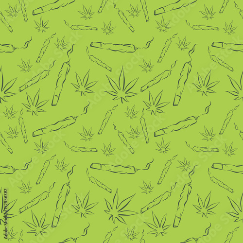Marijuana leafs and joints seamless pattern. Mj vector background