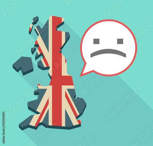 Long shadow UK map with a sad text face