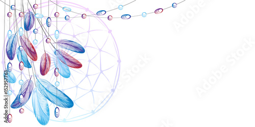 Dream catcher mystical symbol of the moon, the birds develop feathers in the wind . On a white background