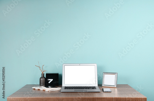 Wallpaper Mural Comfortable workplace with modern laptop Torontodigital.ca