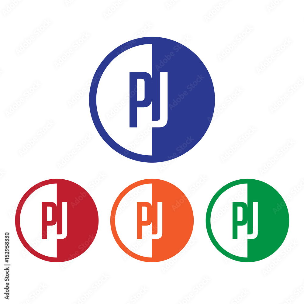 PJ initial circle half logo blue,red,orange and green color PJ initial circle half logo blue,red,orange and green color