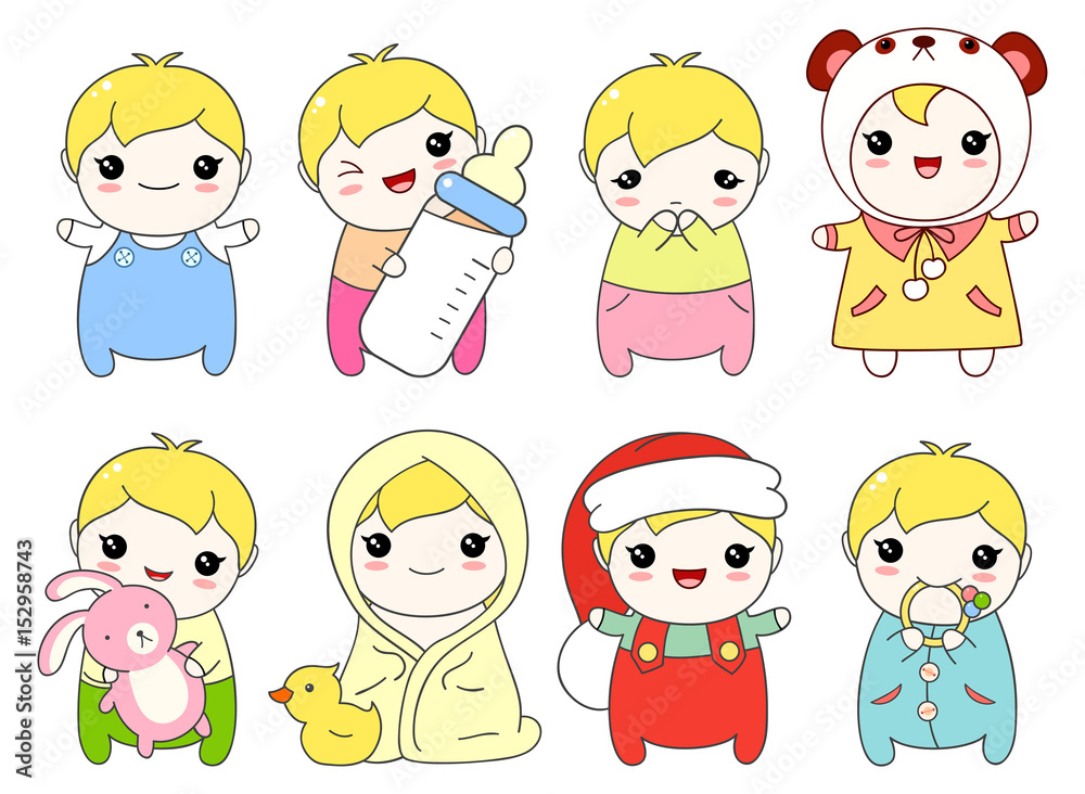 Set of cute children in different situations Set of cute children in different situations