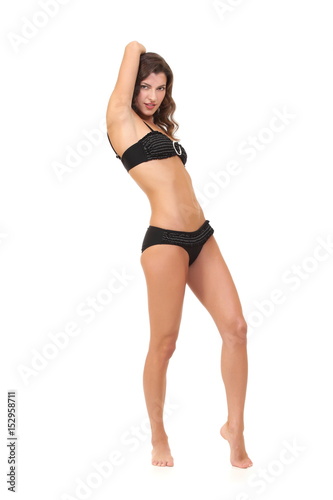 sexy fashion model in a black swimsuit