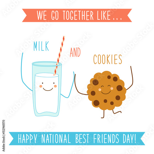 Cute unusual National Best Friends Day card as funny hand drawn cartoon characters and hand written text