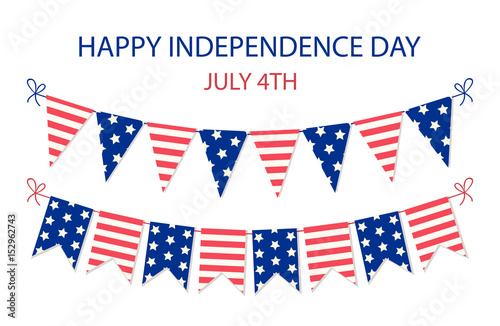 Cute USA festive bunting flags in traditional colors ideal as american holidays banner