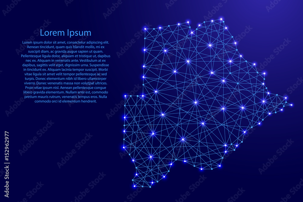 Fototapeta Map of Botswana from polygonal blue lines and glowing stars vector illustration