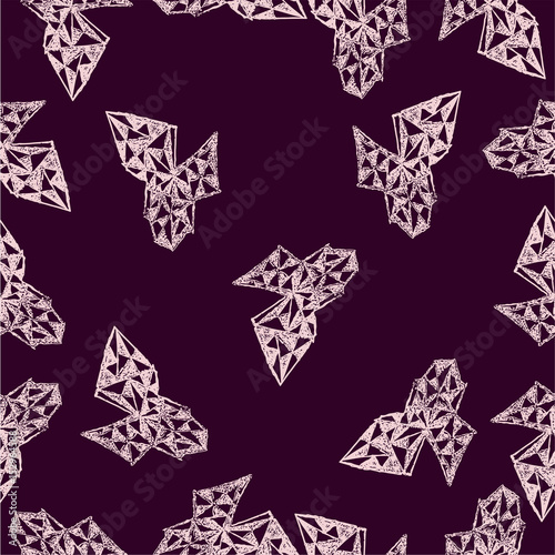 Abstract seamless pattern with elements in hand-drawn style. Pink geometric elements on dark red background. You can use it as a computer wallpaper, background image or pattern.