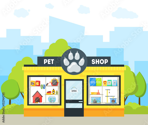 Cartoon Pet Shop Building. Vector