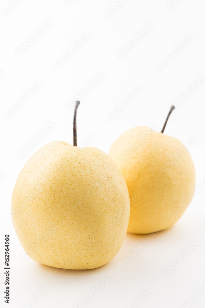Chinese pear,Ripe Nashi pear,Golden Pear,pear fruit on white background Chinese pear,Ripe Nashi pear,Golden Pear,pear fruit on white background