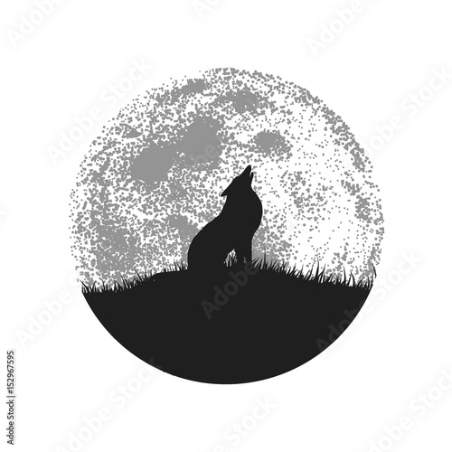 Silhouette of howling wolf on full moon background