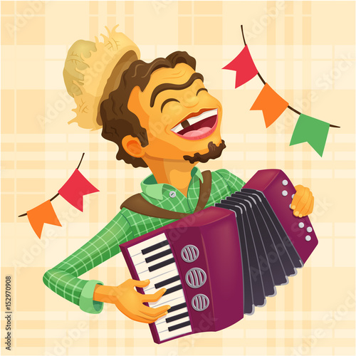 Happy peasant playing the accordion - Detailed illustration for brazilian june party themes