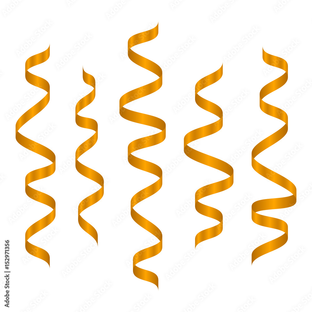 Orange serpentine ribbons isolated on white background. 3d decoration for holiday. Festive decor. Vector illustration Orange serpentine ribbons isolated on white background. 3d decoration for holiday. Festive decor. Vector illustration