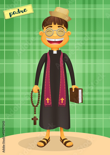 Catholic Priest - Festa Junina, brazilian june party - Happy character for june fest themes