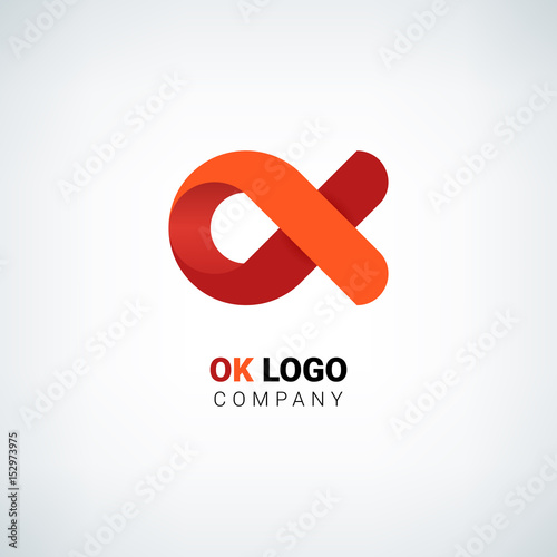 Red ribbon. Ok logo. Vector illustration