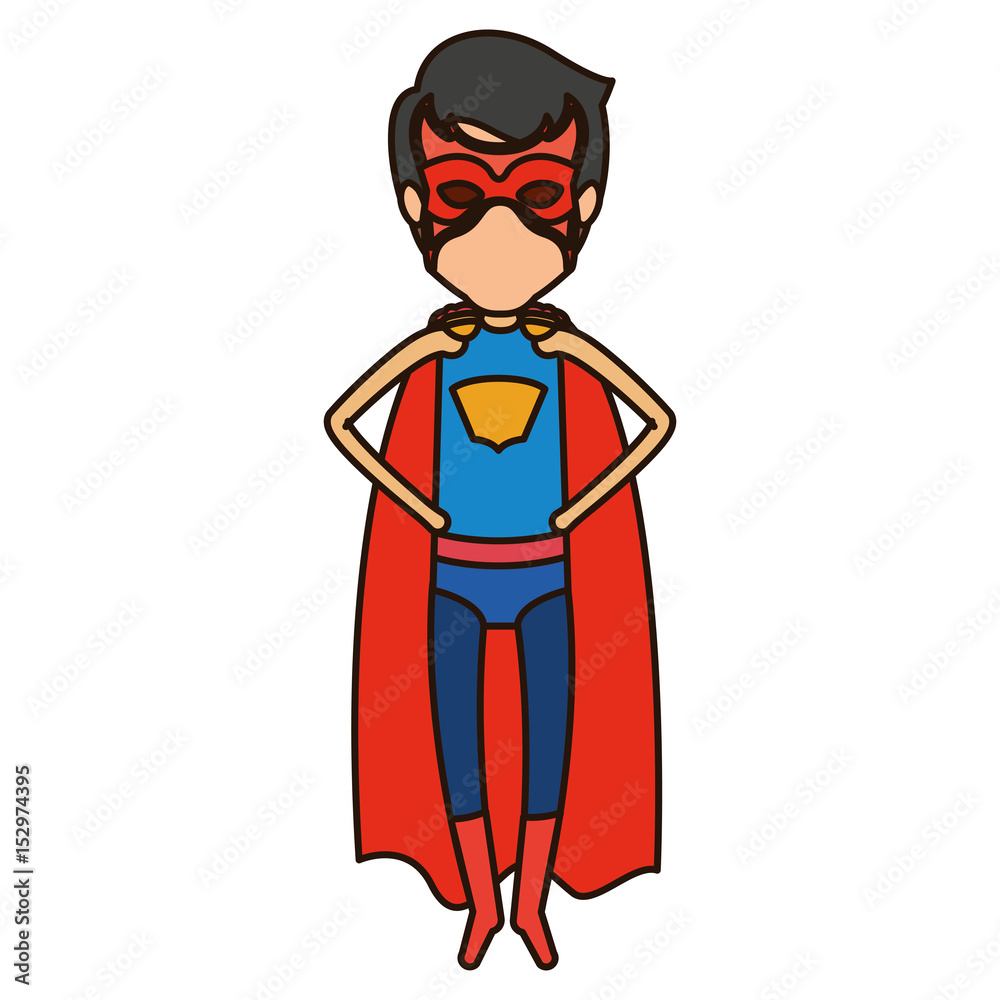 colorful silhouette with faceless superhero young flying with hands in your waist and closed eyes vector illustration