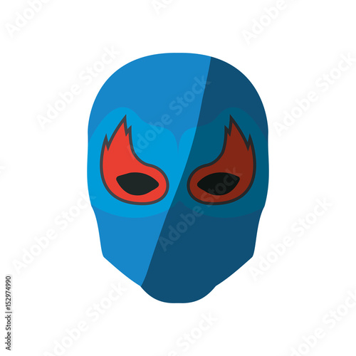 colorful silhouette with faceless man superhero masked with mask shape of flame around the eyes and without contour and shading vector illustration
