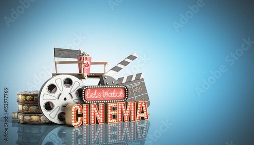 cinema had light concept nave lets watch cinema 3d render on blue photo